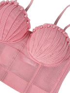 Pearl-Embellished Mesh Structured Corset Bustier