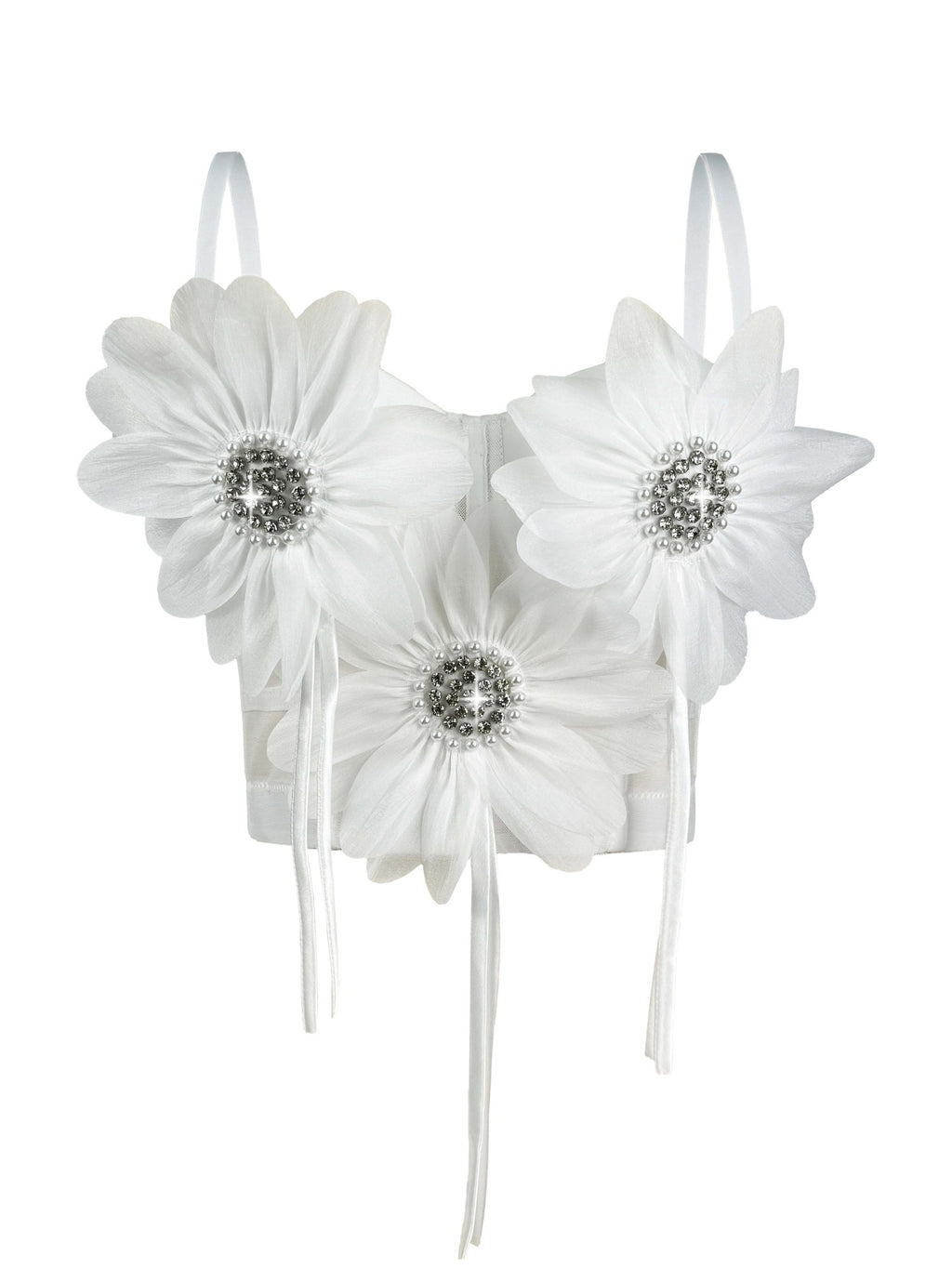 Flower-Appliqué Corset Lingerie Top