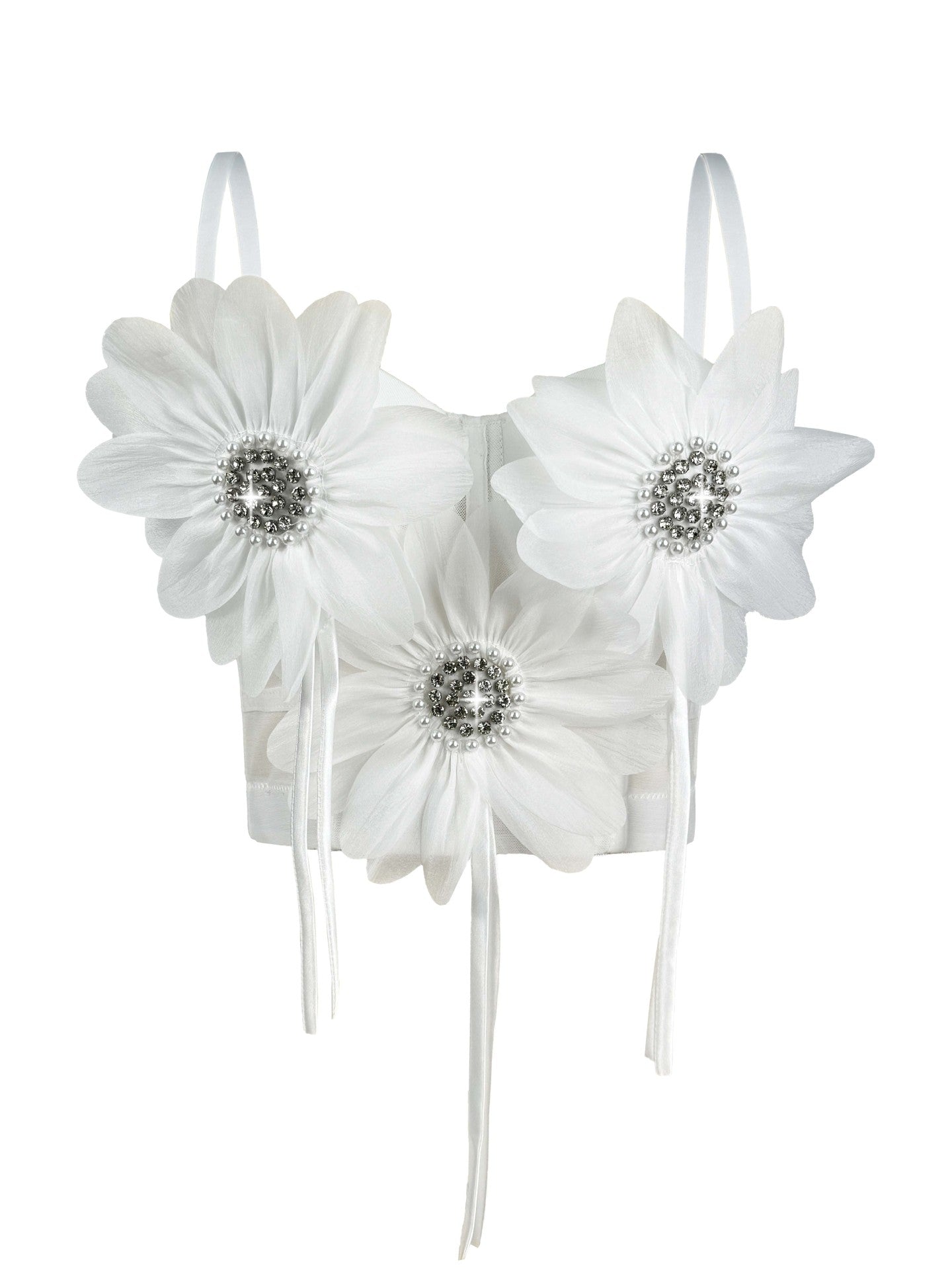 Flower-Appliqué Corset Lingerie Top