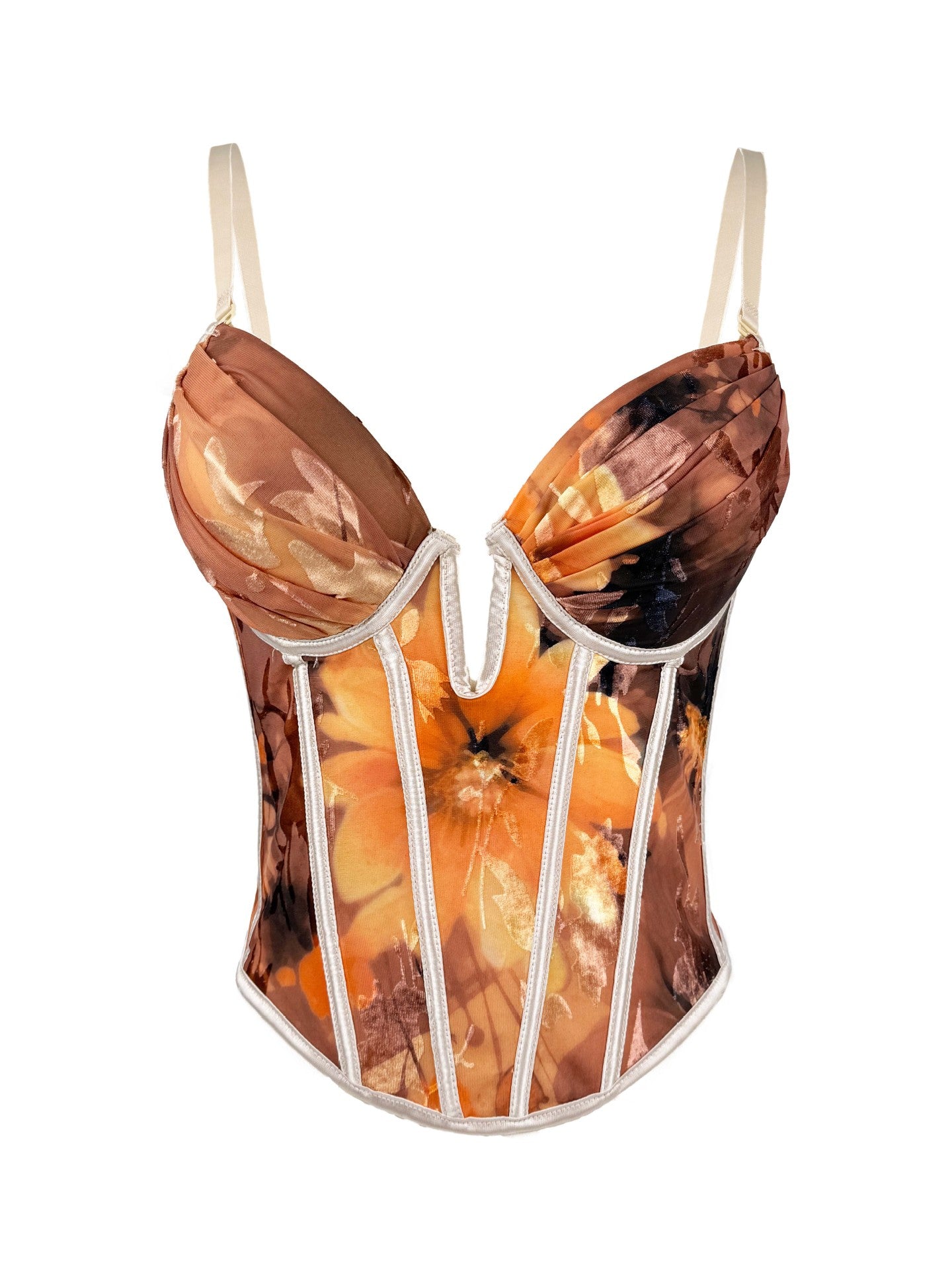 Vintage Floral Sheer Mesh Corset Bustier