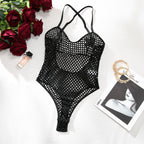 Fishnet Mesh Cross‑Back Criss‑Cross Bodysuit
