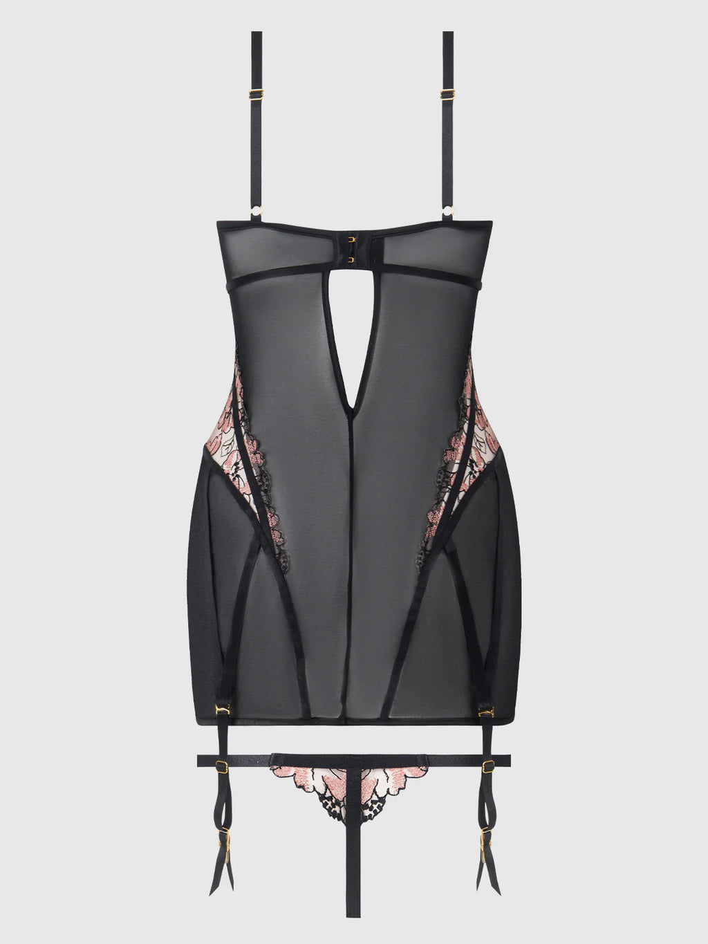 Floral Lace Open‑Back Cut‑Out Mesh Garter Chemise