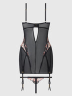 Floral Lace Open‑Back Cut‑Out Mesh Garter Chemise