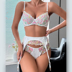 Floral Embroidery Lace Garter Lingerie Set