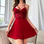 Heart‑Shaped Accent Lace Bust Satin Chemise
