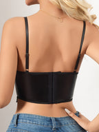 Edgy Faux Leather Bustier Crop Top