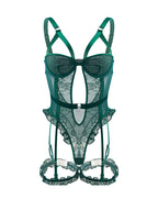Seductive Hollow Floral Lace Mesh Teddy with Garter Straps