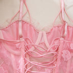 Floral Lace Sweetheart Neck Corset Babydoll