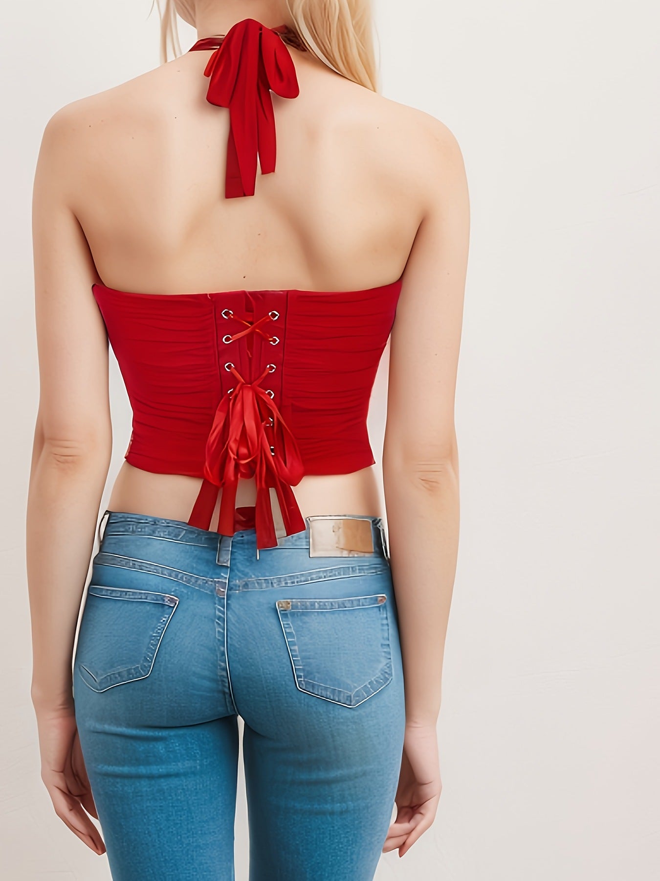 Halter Neck Push-Up Shapewear Corset Top with Boning And Lace-Up Detail