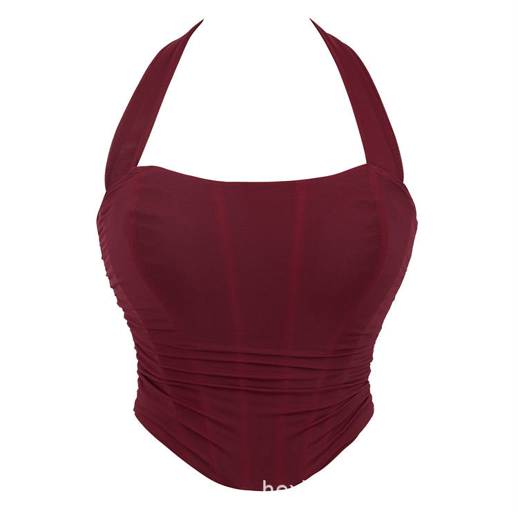 Halter Neck Push-Up Shapewear Corset Top with Boning And Lace-Up Detail