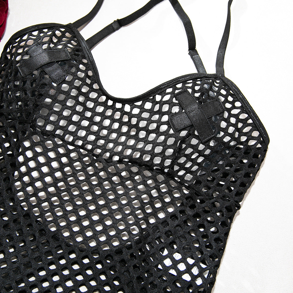 Fishnet Mesh Cross‑Back Criss‑Cross Bodysuit