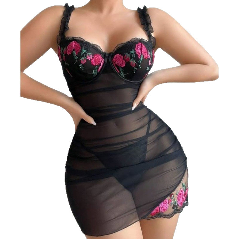 Women’s Sexy Lace Sheer Sleep Dress, Slim-Fit Hip-Hugging Nightdress