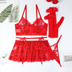 Floral Lace Garter Mini Skirt Lingerie Set