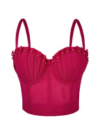 Pearl-Embellished Mesh Structured Corset Bustier