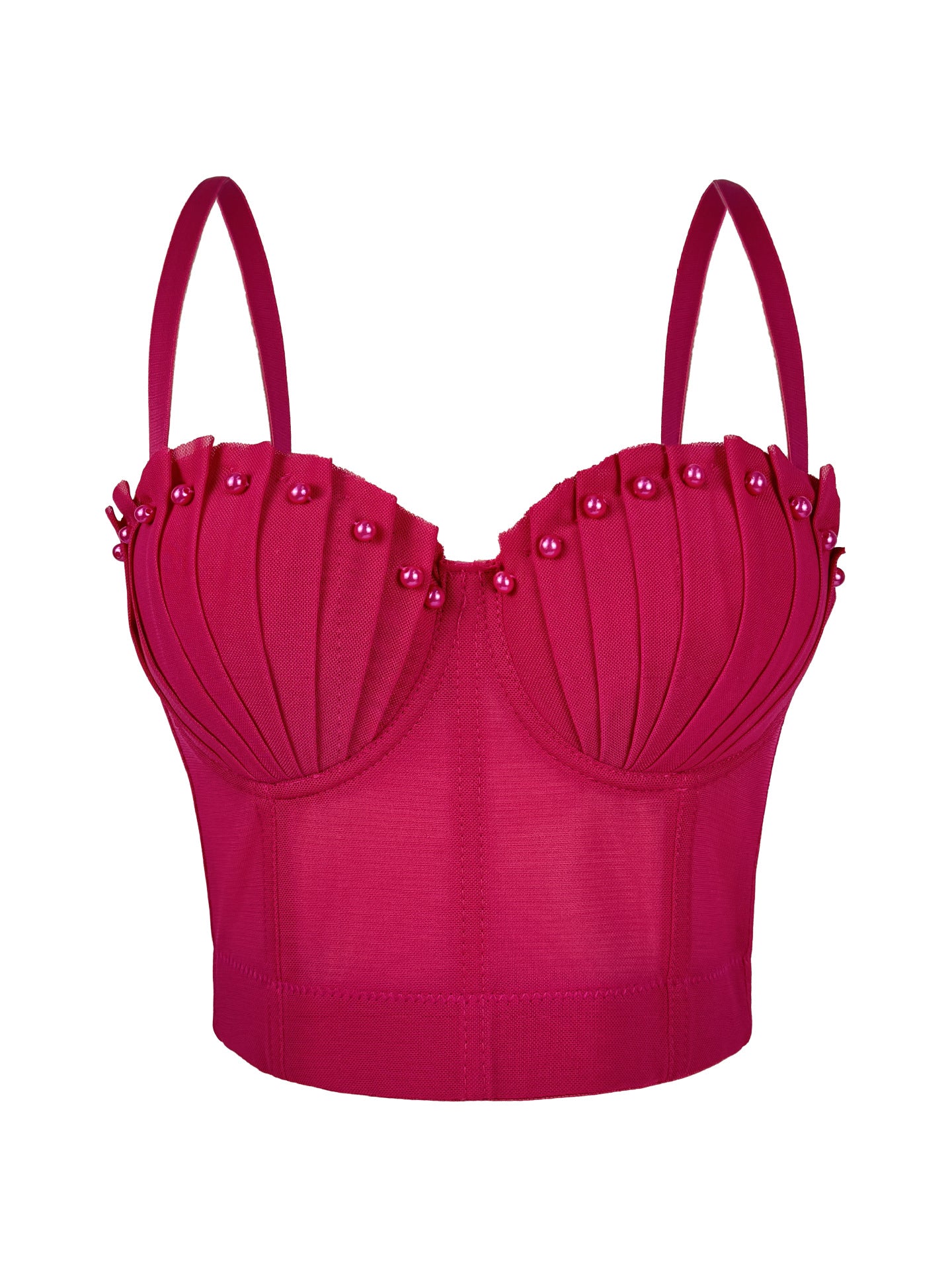 Pearl-Embellished Mesh Structured Corset Bustier