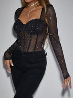 Vintage Mesh Full Sleeve Sensual Bodysuit