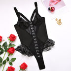 Floral Lace Bustier Lingerie Bodysuit with Cutout Back