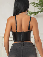 Leather Corset Top with Lace-Up Detail & Boning Support