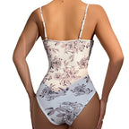 Floral Print Corset Bodysuit with Sweetheart Neckline