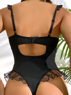 Romantic Lace-Up Teddy with Tulle Ruffle Trim
