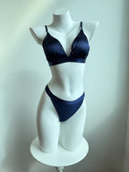 Satin Triangle Bralette And Lace High-Waist Thong Lingerie Set