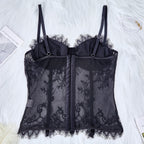 Seductive Sheer Lace Corset Bustier Lingerie with Eyelash Trim