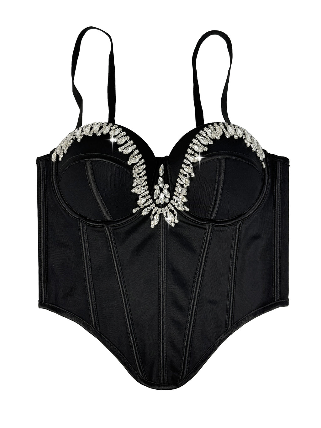 Rhinestone-Embellished Corset Bustier with Satin Finish