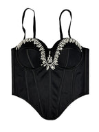 Rhinestone-Embellished Corset Bustier with Satin Finish