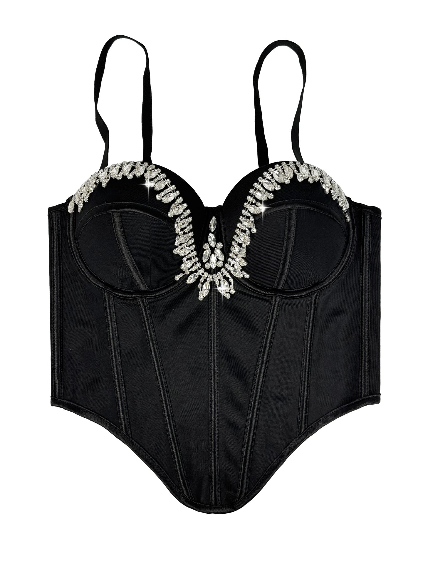 Rhinestone-Embellished Corset Bustier with Satin Finish