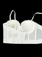 Pearl-Embellished Mesh Structured Corset Bustier