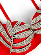 Leaf-Shaped Rhinestone Embellished Push-Up Bra