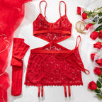 Floral Lace Criss‑Cross Cut‑Out Lingerie Set