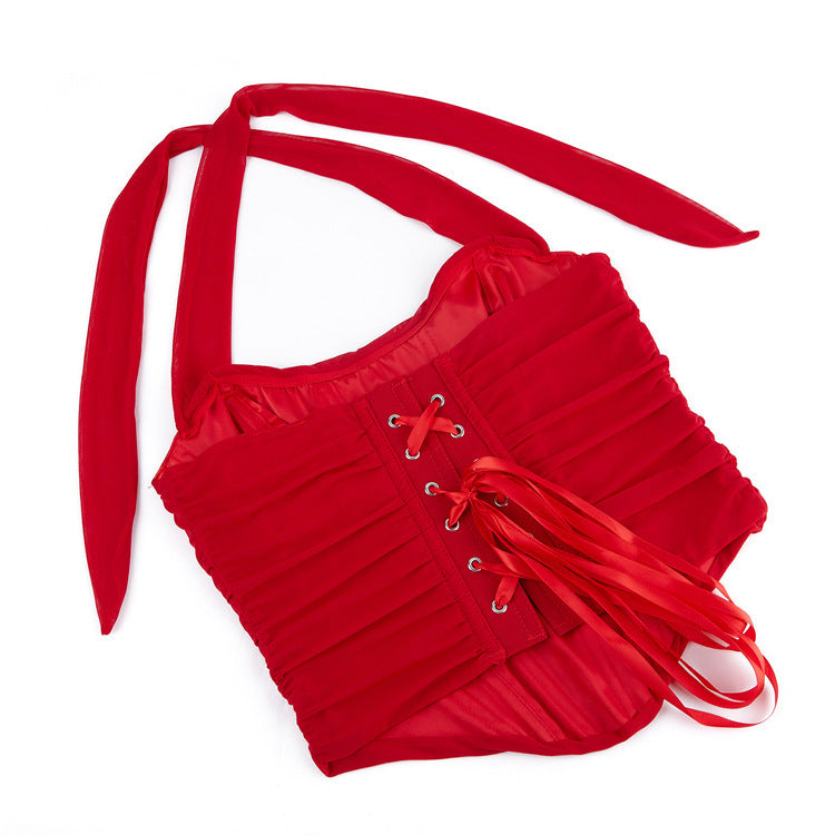 Halter Neck Push-Up Shapewear Corset Top with Boning And Lace-Up Detail