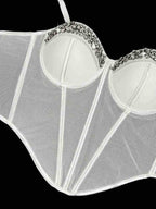Rhinestone-Trimmed Sheer Corset Bustier