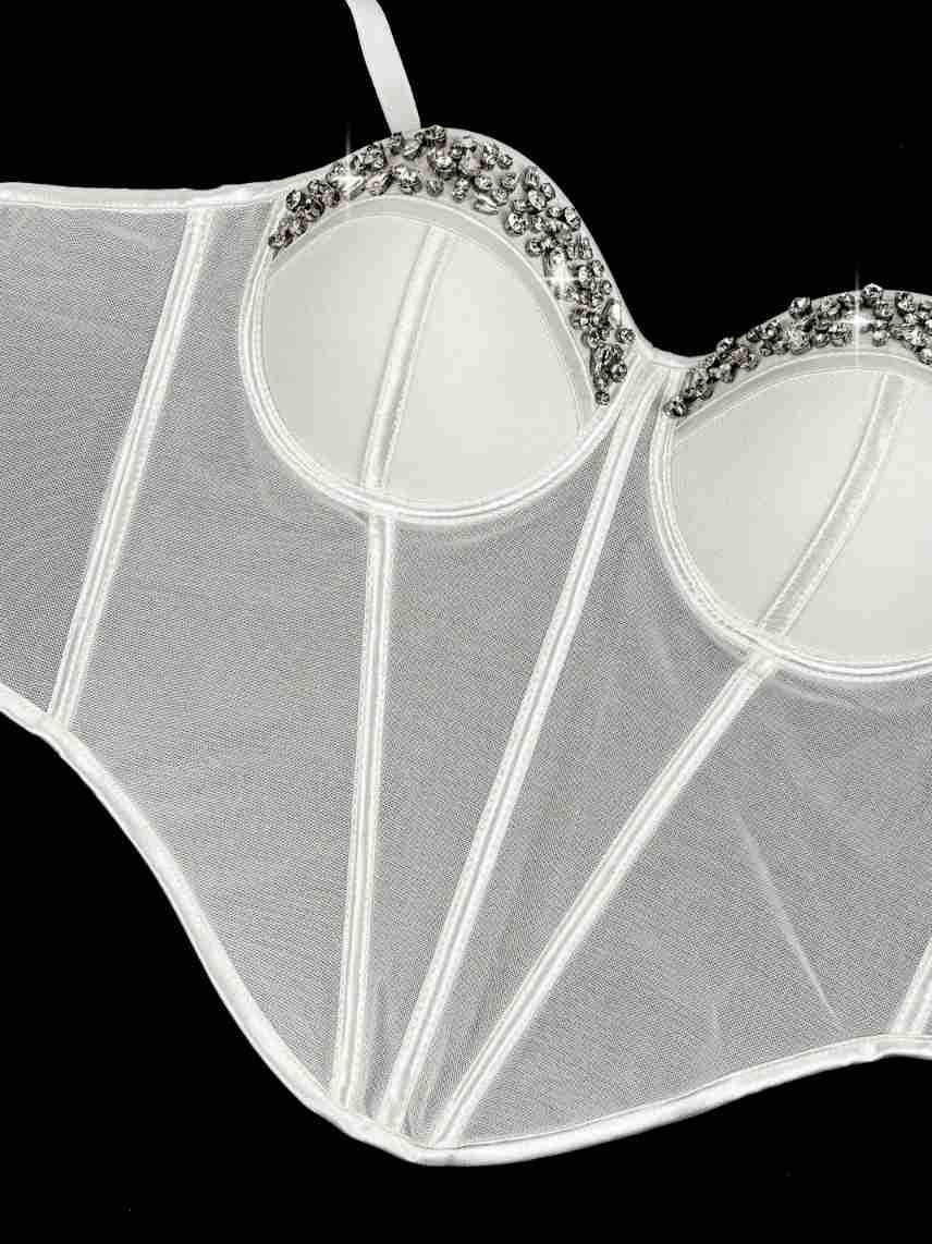 Rhinestone-Trimmed Sheer Corset Bustier