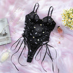 Daisy Embroidered Sheer Mesh Teddy Lingerie