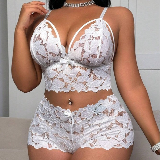 Lace Slim-Fit Bra Set Sheer Sleepwear Lingerie Plus Size