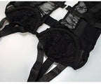 Seductive Hollow Floral Lace Mesh Teddy with Garter Straps