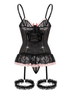 Lace-Up Corset Lingerie Set with Garter Straps