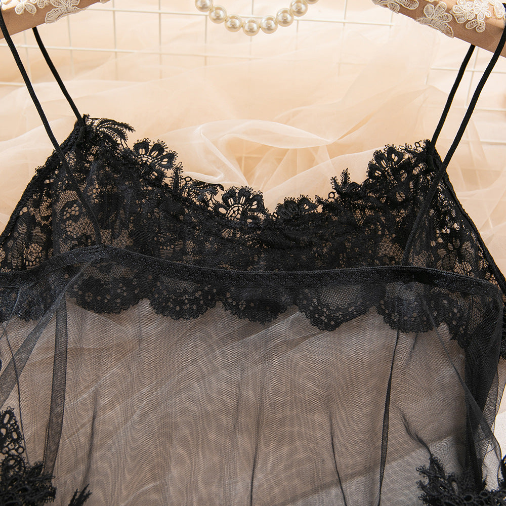 Floral Lace Sheer Mesh Backless Mini Babydoll Night Dress