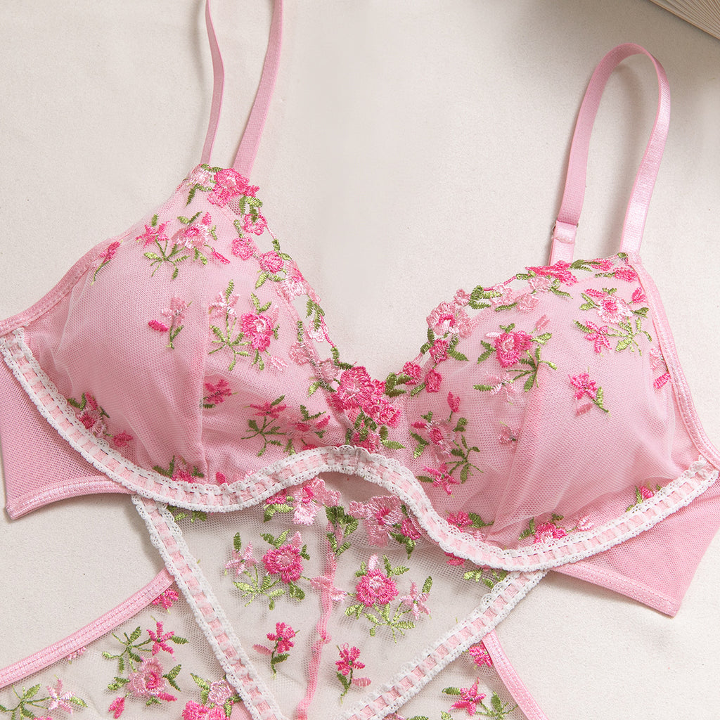 Floral‑Embroidery Mesh Babydoll