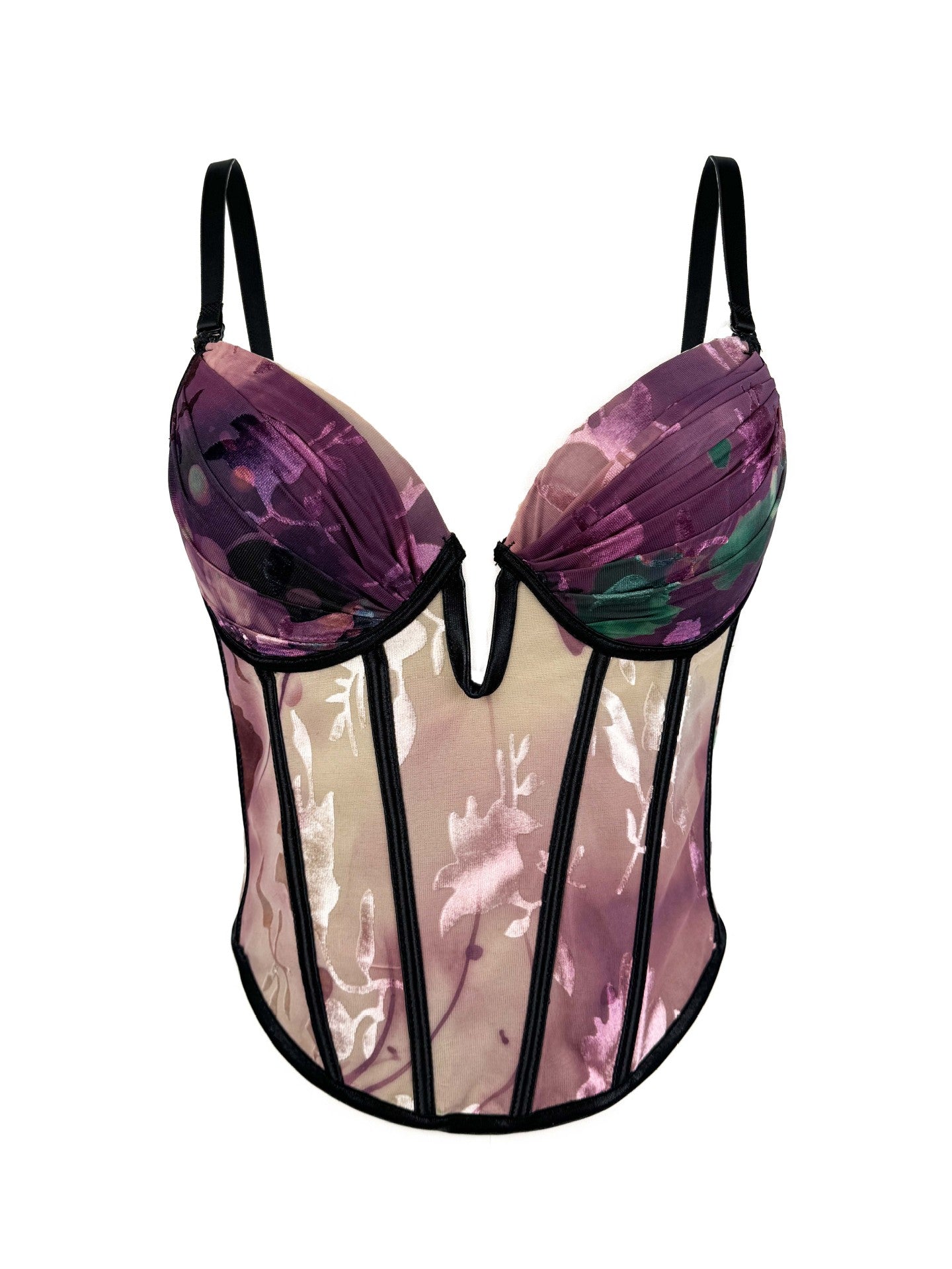 Vintage Floral Sheer Mesh Corset Bustier