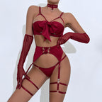 Bow Strappy Lingerie Set with Garter Belts