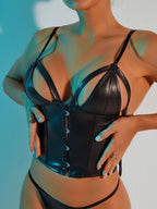 Open Cup Leather Lingerie Corset with Adjustable Straps