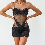 Floral Lace Sheer Mesh Backless Mini Babydoll Night Dress