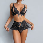 Seductive Open-Cup Lace Lingerie Set with Corset-Style Waist