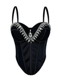 Rhinestone-Embellished Corset Bustier with Satin Finish