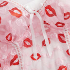 Lace Trim Sheer Mesh Chemise with Thong