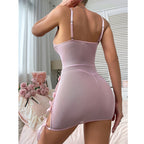 Sweet Floral Lace Bow Side Cutout Mesh Babydoll