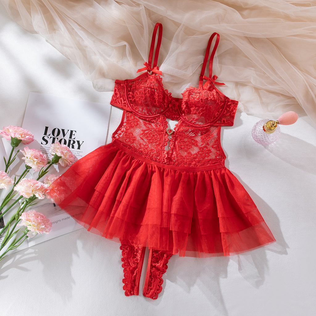 Lace Babydoll Teddy Lingerie with Tulle Skirt